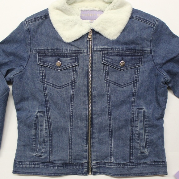 Juniors Madden Girl Sherpa Collar Denim Jacket XL - Picture 2 of 4